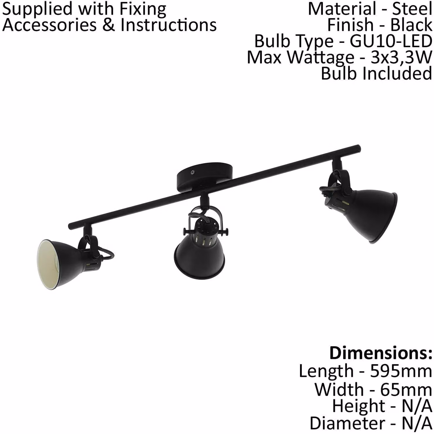 Loops Adjustable Matt Black Metal Ceiling Spot Light and 2x Matching Wall Lights Set – 2
