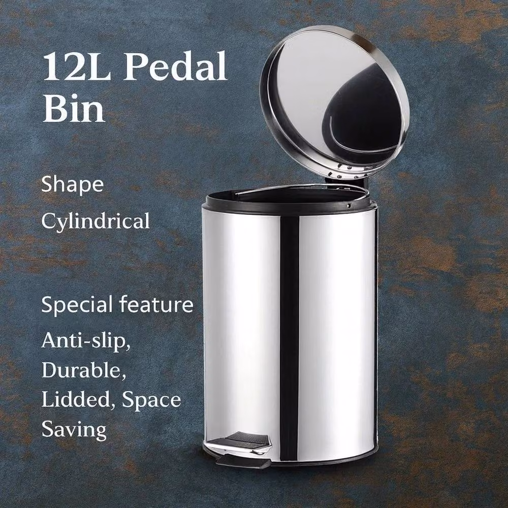 EONLION 12L Stainless Steel Pedal Bin with Removable Inner Bucket in Silver – 2