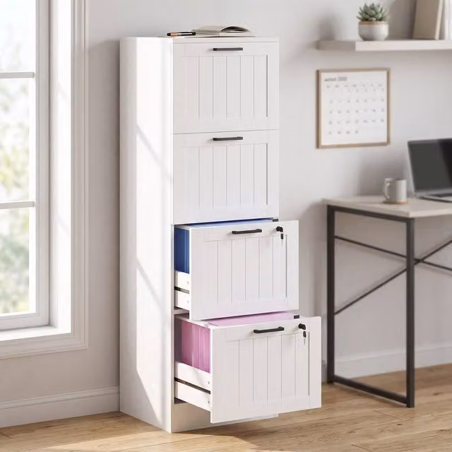 ERGOVEXA Lockable 4 Drawer Metal Filing Cabinet in White
