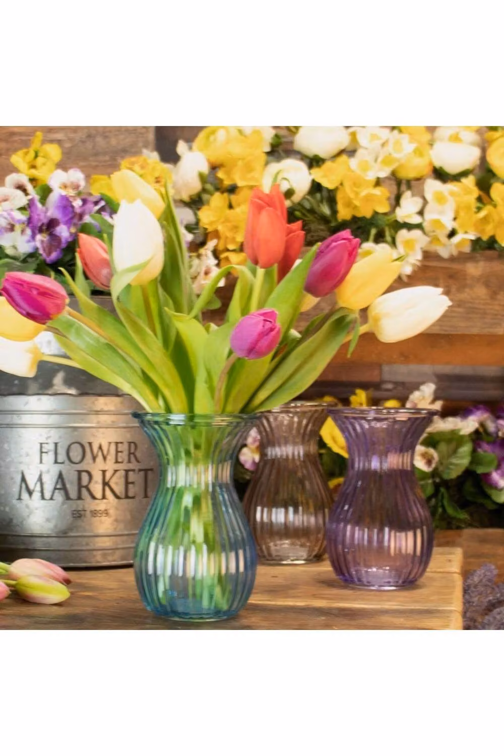 KDMD Lilac Harper Fluted and Flared Glass Vase, 6 Pack, Purple, Height: 14 cm – 3