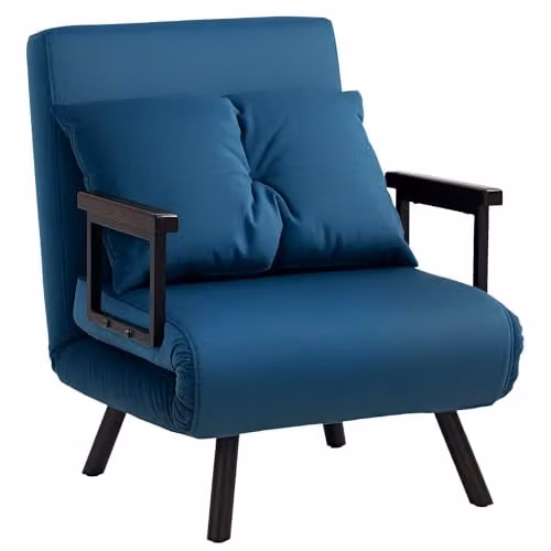 HOMCOM Blue Velvet Click Clack Convertible Bed Settee with Armrests