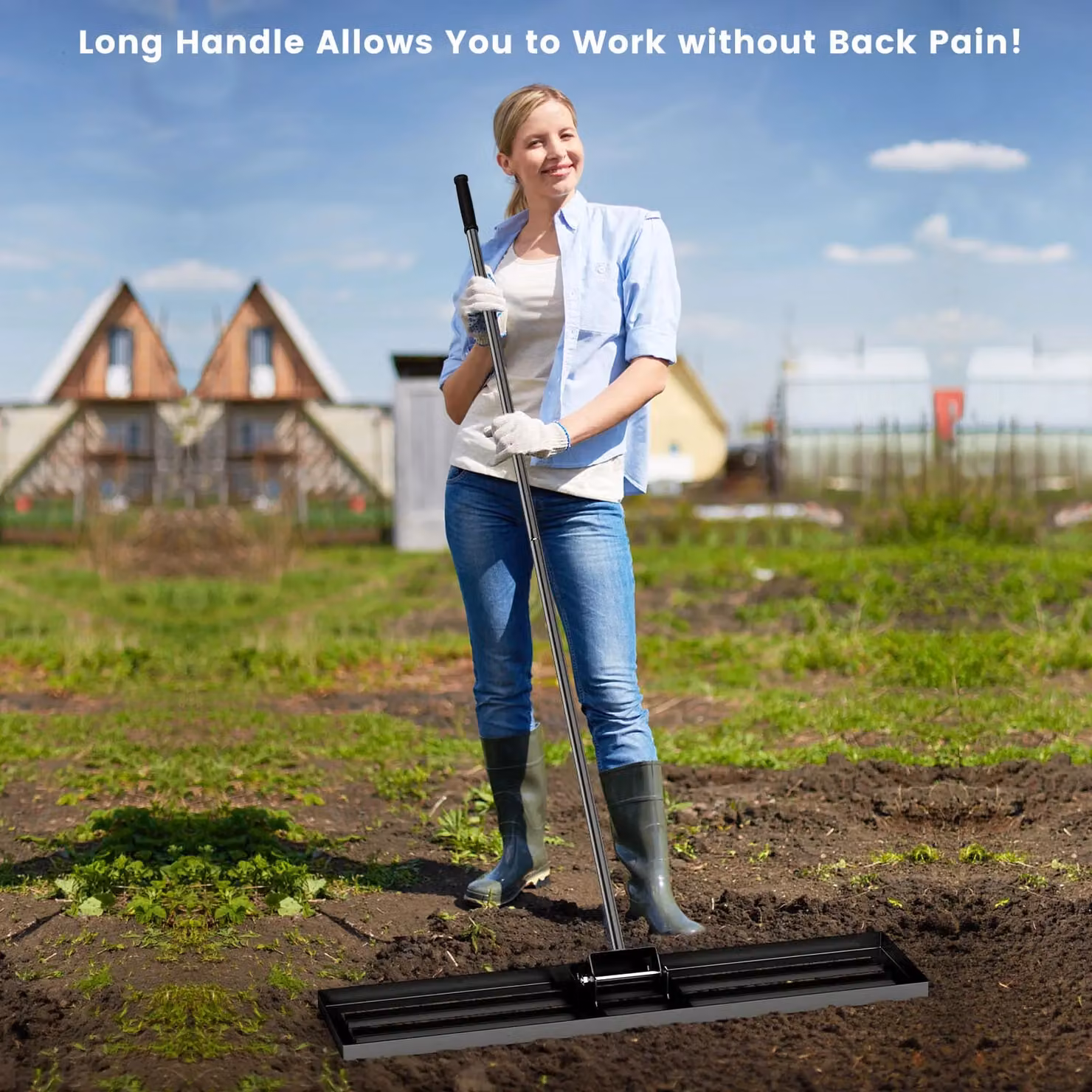 Gymax Heavy Duty Lawn Leveling Rake with Ergonomic Handle in Black – 4