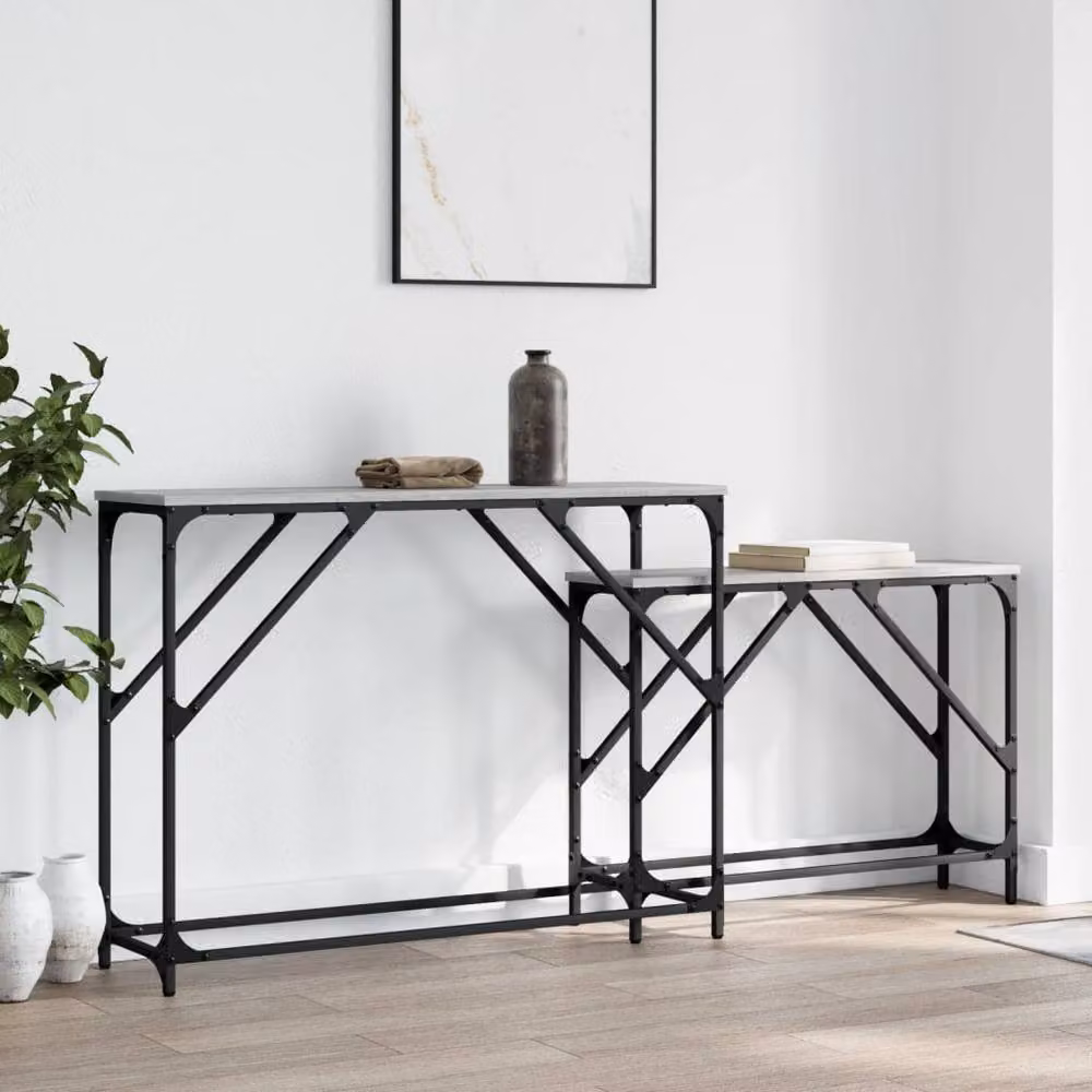 Berkfield Home Nesting Console Tables, 2 Piece Set in Grey Sonoma, W/D/H: 100 x 28 x 75 cm and 75 x 28 x 40 cm – 2