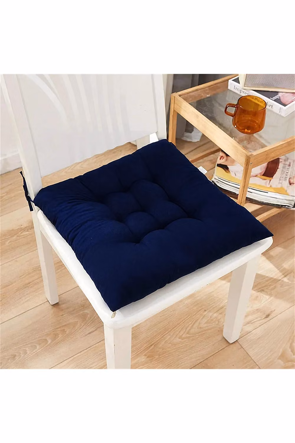 Living and Home 4-Piece Soft Thicken Polyester Tatami Seat Cushion Set in Dark Blue – 4