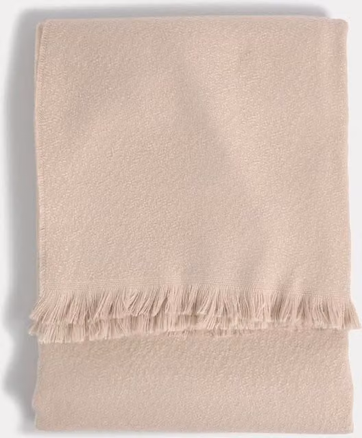M&S Soft Textured Beige Polyester Throw with Fringes