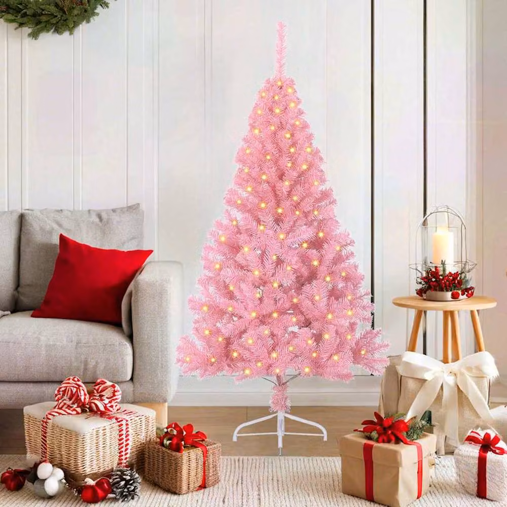 Berkfield Home Beautiful Pink Artificial Pre-lit Christmas Tree with 150 LEDs – 2
