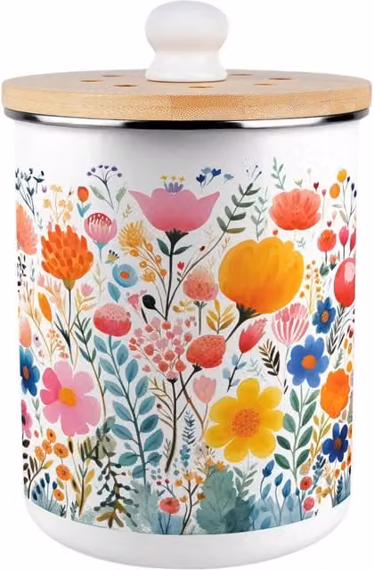 Purely Home Metal Food Waste Caddy with Flip Lid, 2L, Orange and Multicolour