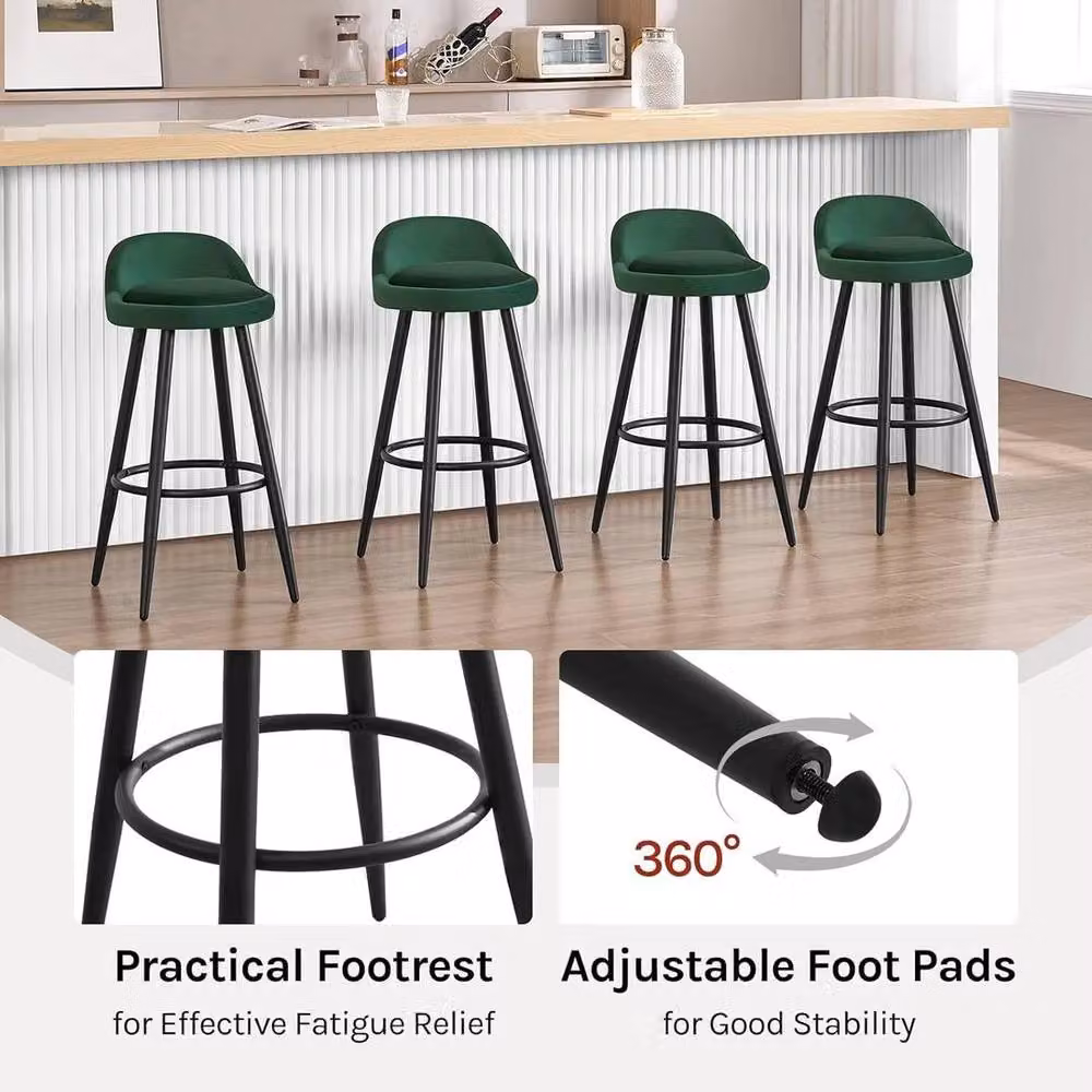Kelvenix Modern Tall Bar Stool in Dark Green Velvet – 3