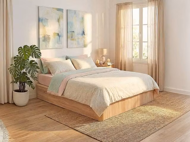 Vente-unique Ottoman Storage Bed Base in Light Oak with Solid Wood, W/D/H: 160 x 200 cm, Beige – 1