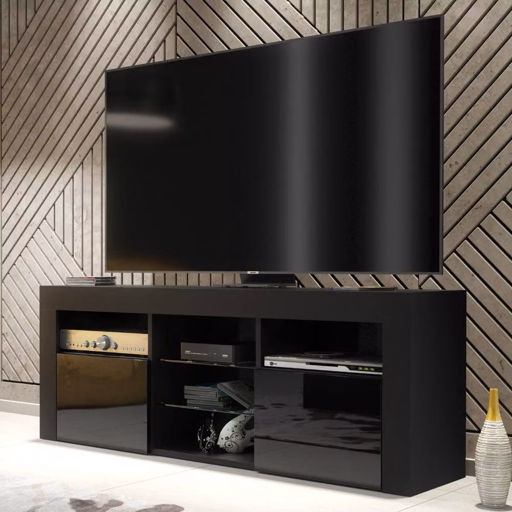 Creative Furniture Pulse TV Unit in Black with Glossy Doors and LED Lights, W: 145 cm, H: 53 cm, D: 35 cm – 5