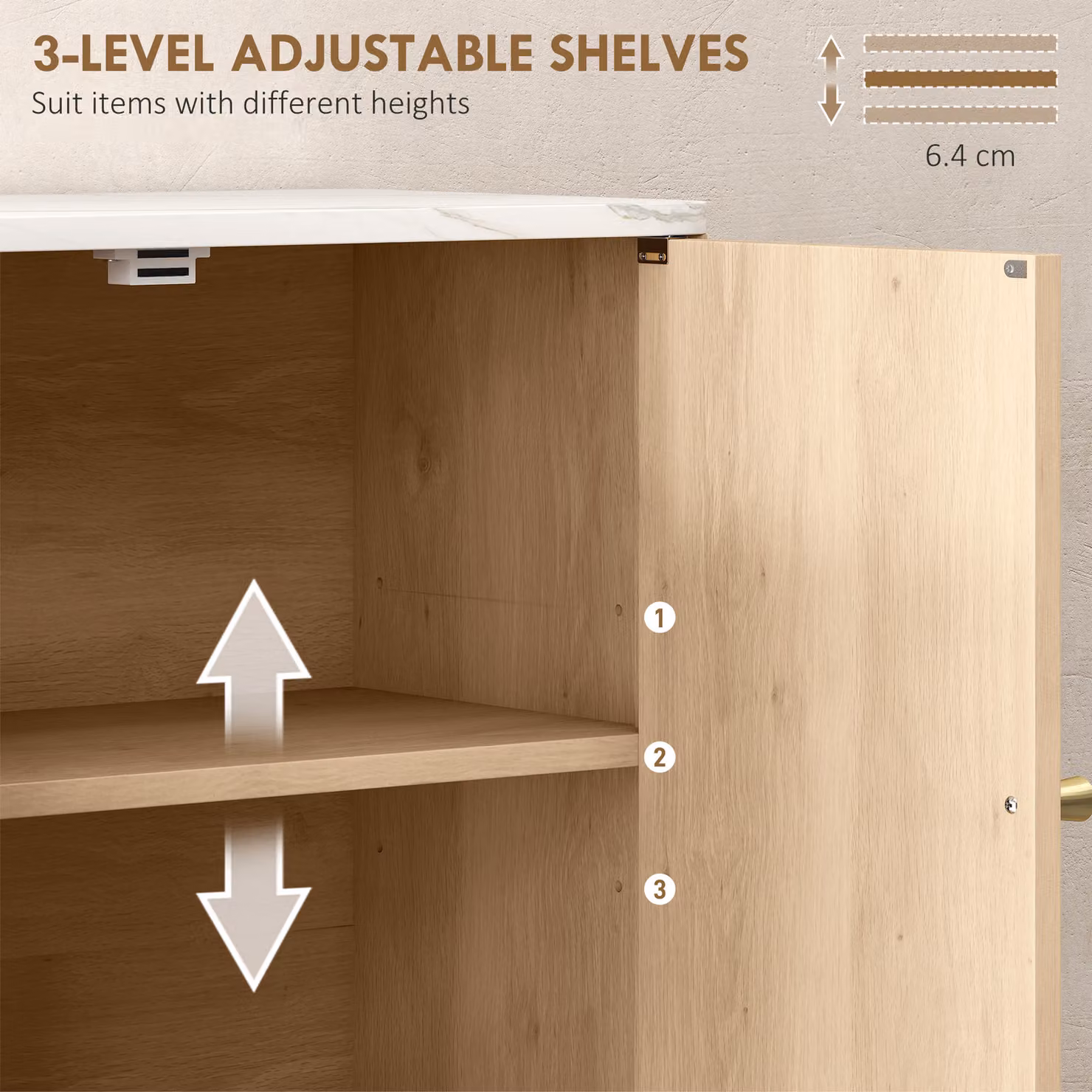 HOMCOM Wall-Mounted Bathroom Cabinet with Adjustable Internal Shelves and Hinged Doors in Oak Brown – 3