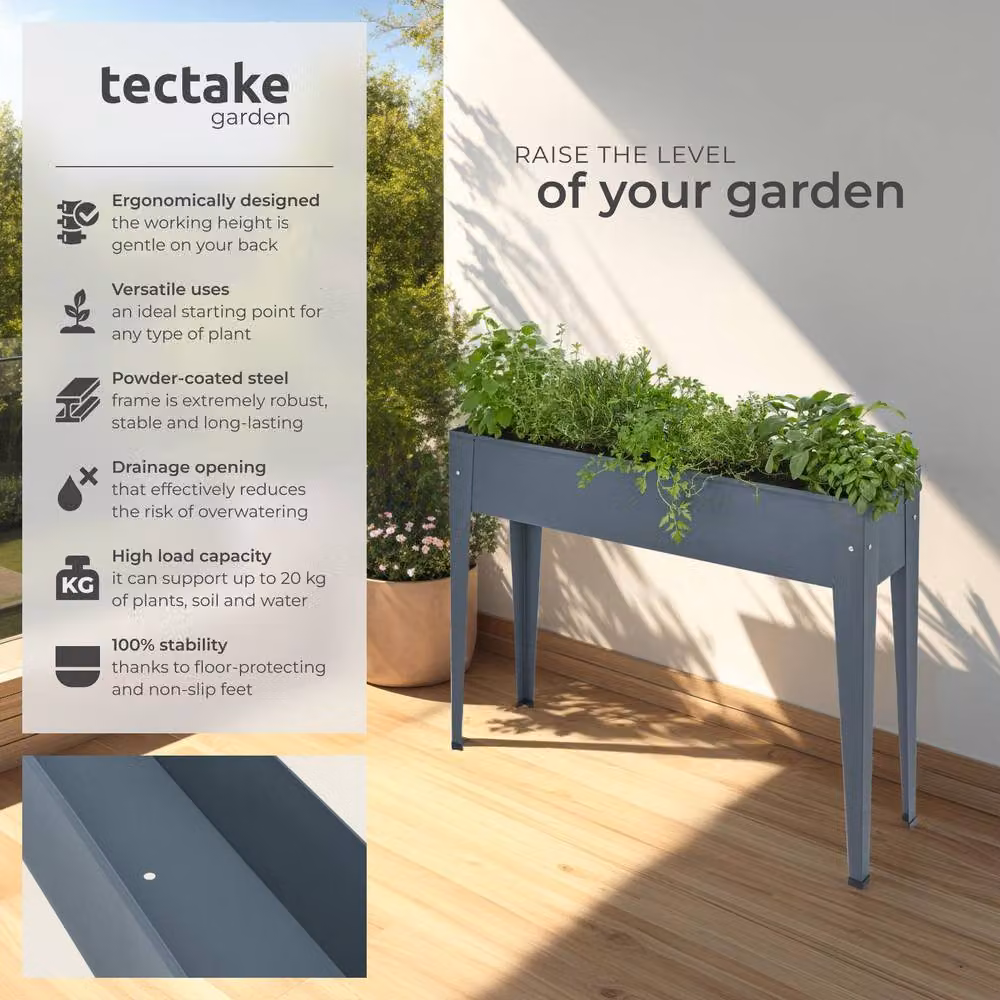 tectake Calendula Steel Raised Bed in Dark Grey, W: 98.5 cm, D: 26 cm, H: 82.5 cm – 2