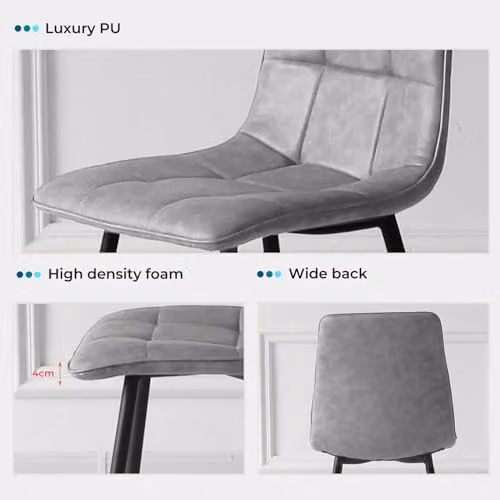 Levede Set of 4 Grey Synthetic Leather Padded Dining Chairs with Cantilever Base – 4