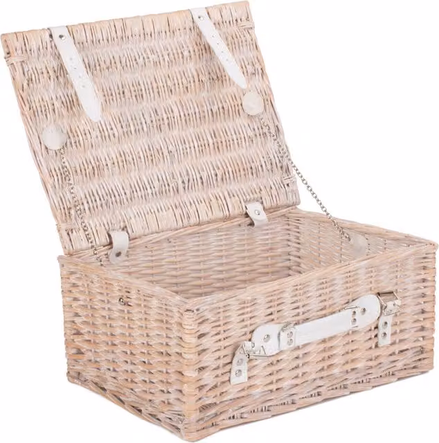 Red Wicker Hamper with Handles in Brown and White, W/D/H: 41 x 30 x 19 cm