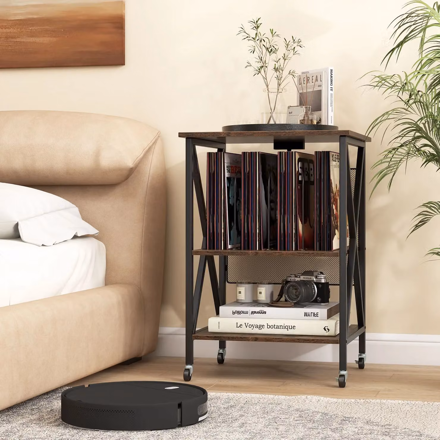 Costway Brown Industrial Record Player Stand and Vinyl Storage Cabinet with Castors – 2