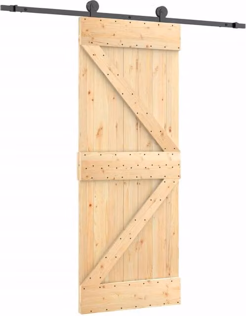 Berkfield Home Rustic Solid Wood Pine Sliding Door with Hardware Set, Light Brown, W: 70 cm, H: 210 cm