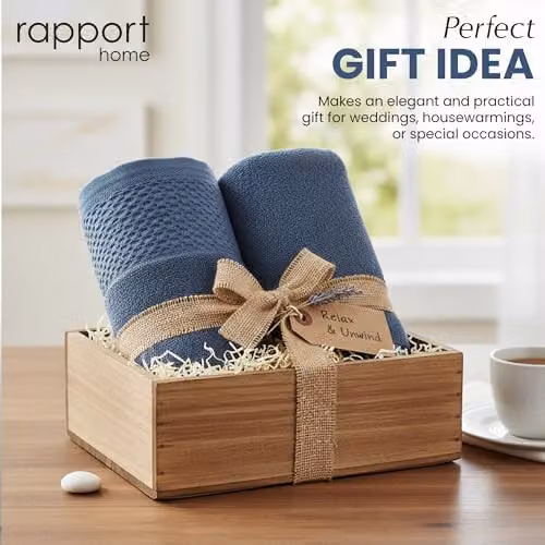 Rapport Home Eden Weave 2-Pack Cotton Bath Towels in Blue, W: 70 cm, D: 120 cm – 5