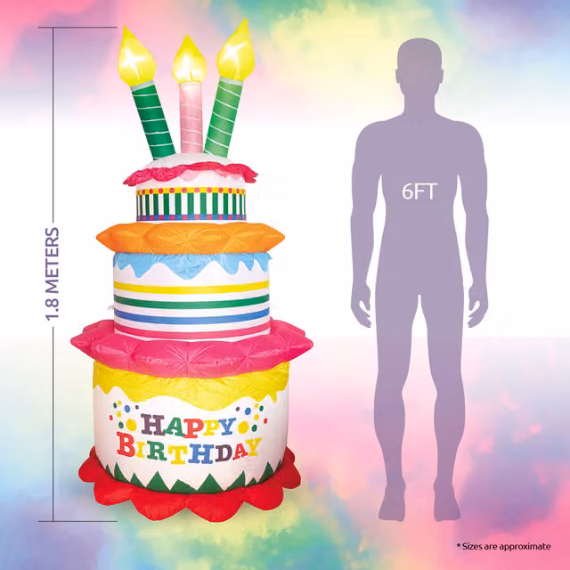 Valiant Multicoloured Inflatable Birthday Cake Decoration with LED Lights, Height: 180 cm