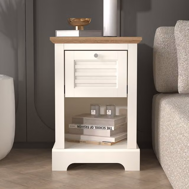 GFW Salcombe 1 Drawer Bedside Table in Ivory/White/Beige