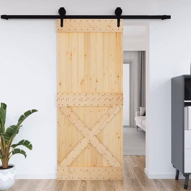 Berkfield Home Narvik Rustic Sliding Wood Door, Brown, W: 95 cm, H: 210 cm – 1