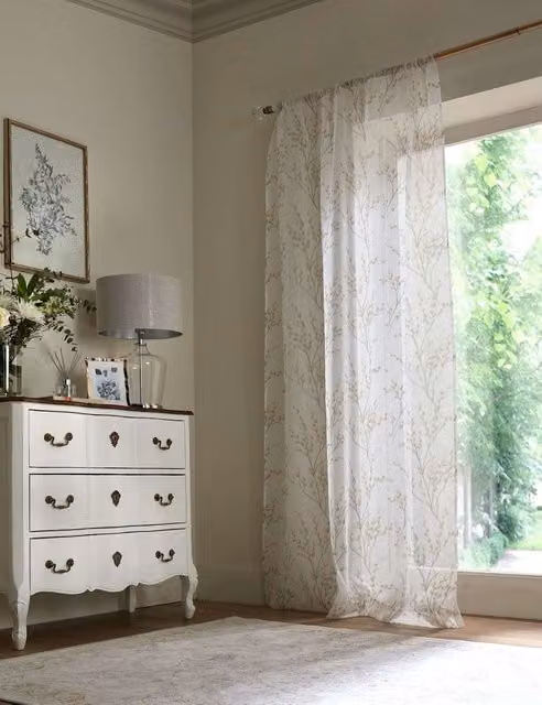 Laura Ashley Floral Sheer Voile Fabric Panel Curtain, Light Grey, H: 183 cm x W: 135 cm