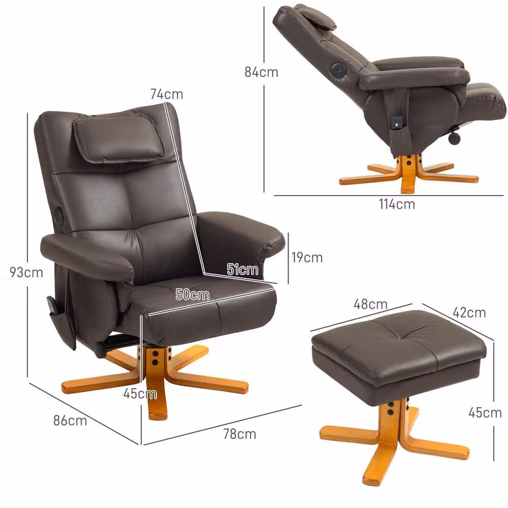 STILVORA Brown Synthetic Leather Motorised Recliner Chair with Ottoman and Armrests – 2
