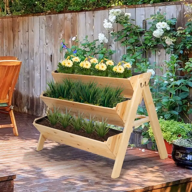 Outsunny 3 Tier Brown Wooden Raised Garden Bed