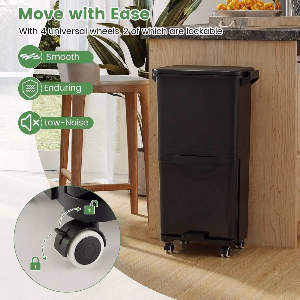 VOGREX 36L Mobile Trash Can with 2 Bins and Tilt Compartment in Black – 4
