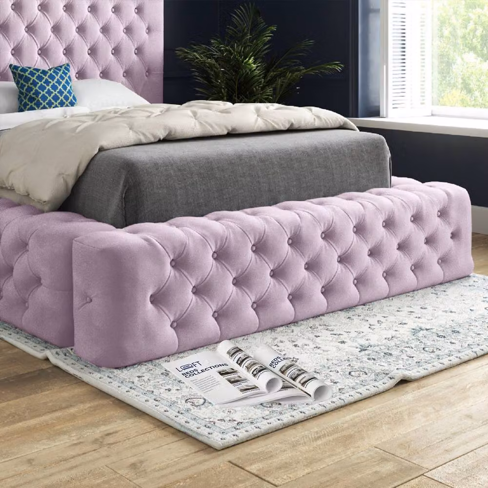 KDMD Littleton Pink Velvet Pleated Upholstered Chesterfield Bed Frame, W/D/H: 180 x 137 x 201 cm – 5