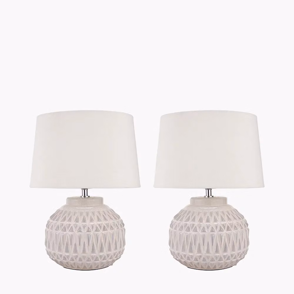 Ruma Set of 2 Anneli Ceramic Table Lamps in White and Beige with Warm White Light – 2