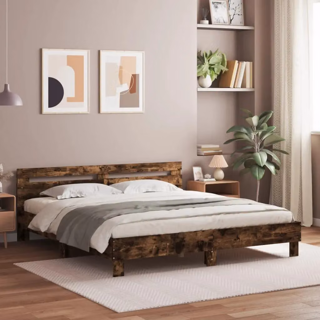 Berkfield Home Smoked Oak Bed Frame in Brown, W/D/H: 160 x 200 cm – 3