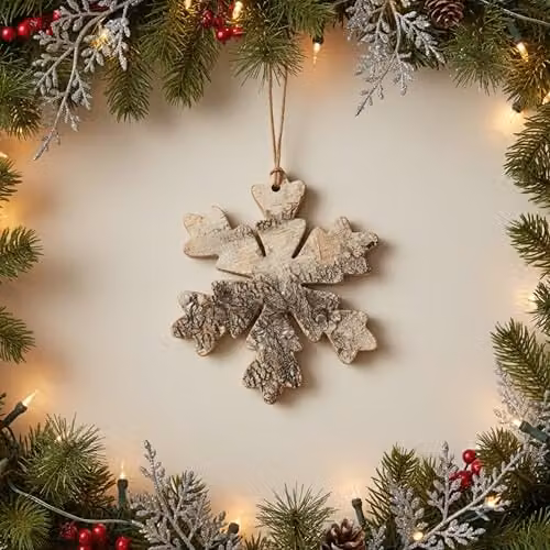 Shatchi Silver Snowflake Birch Bark Wooden Christmas Hanging Decoration, 20 cm – 2