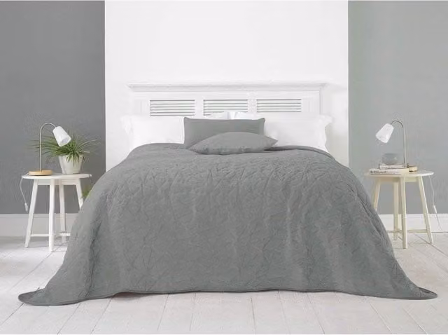 HomeSpace Direct Alexa Geometric Velvet Bedspread in Grey