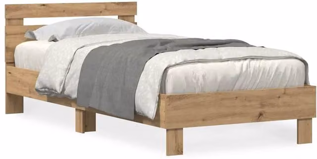 Berkfield Home Artisan Oak Bed Frame with Under-Bed LED Lights in Light Brown, W/D/H: 75 x 190 x 70 cm