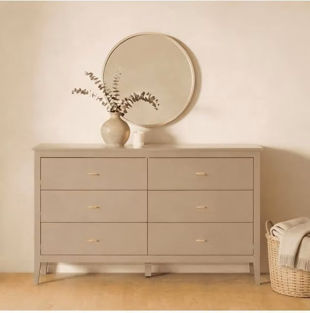 Home Source Grace 6 Drawer Chest in Beige MDF with Soft Close Drawers