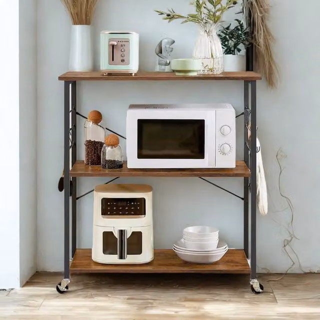 Pirlo Plush Rolling Kitchen Serving Trolley with Wheels, Rustic Brown, W: 40.0 cm, D: 40.0 cm, H: 89.0 cm – 1