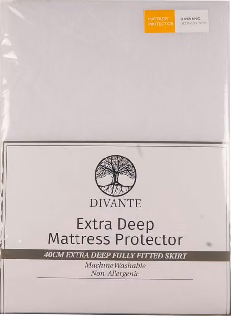 Divante Extra Deep Superking Mattress Protector in White, W/D/H: 200 x 200 x 40 cm