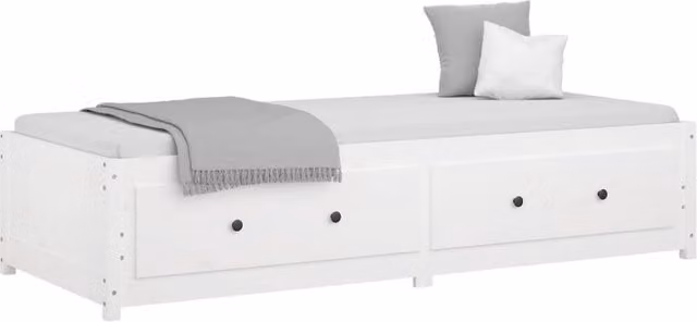 Berkfield Home Beautiful Day Bed in White Solid Pine Wood, W/D/H: 200 x 80 x 44 cm