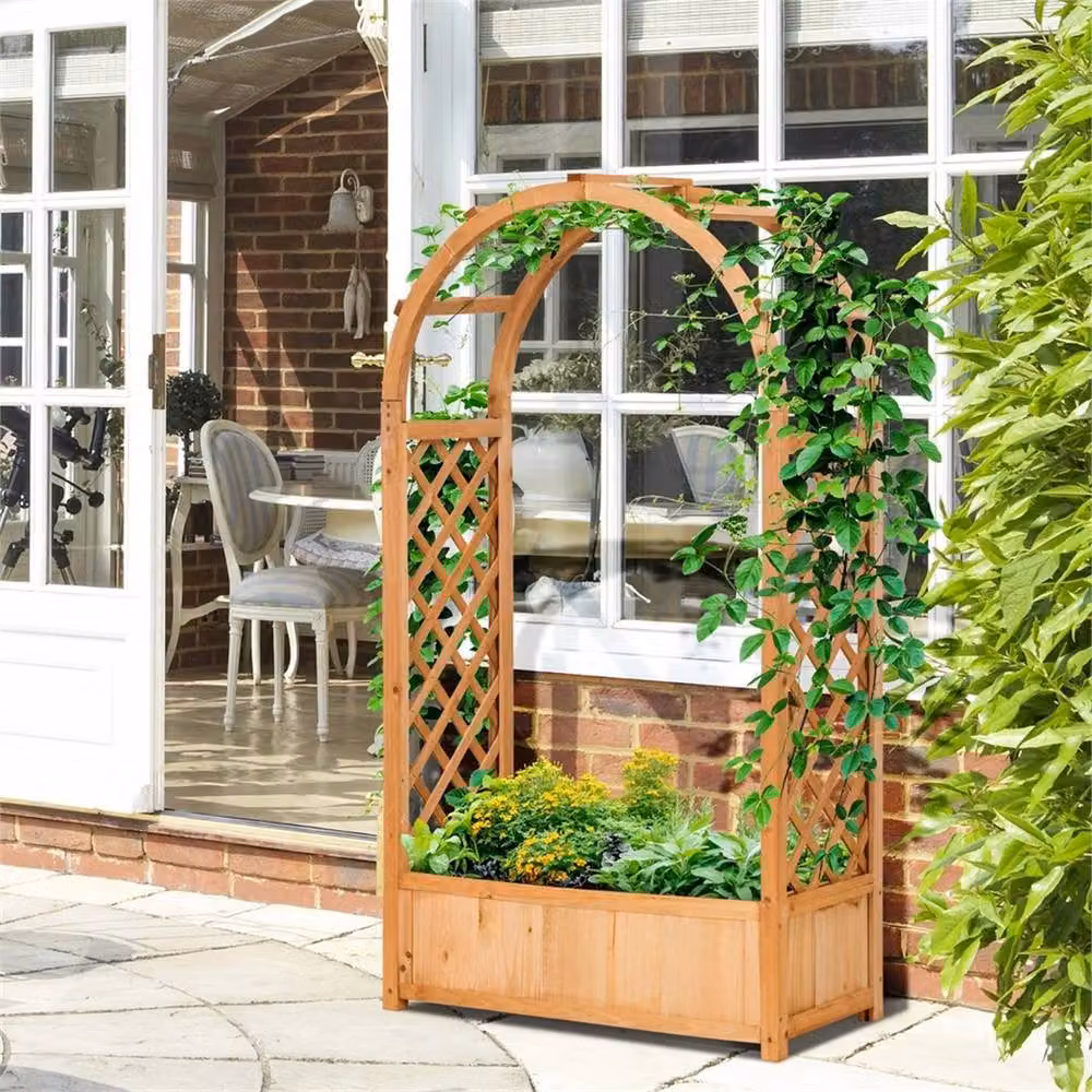 Nordara Brown Wooden Raised Garden Bed with Arch Trellis – 6