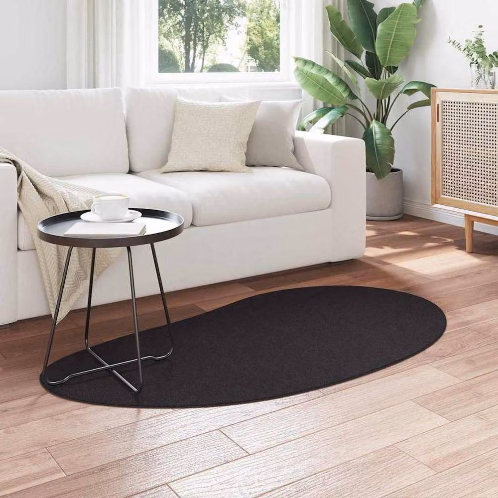 Berkfield Home Oval Non-Slip Area Rug in Black, W: 80 cm x L: 150 cm, Polyester – 3