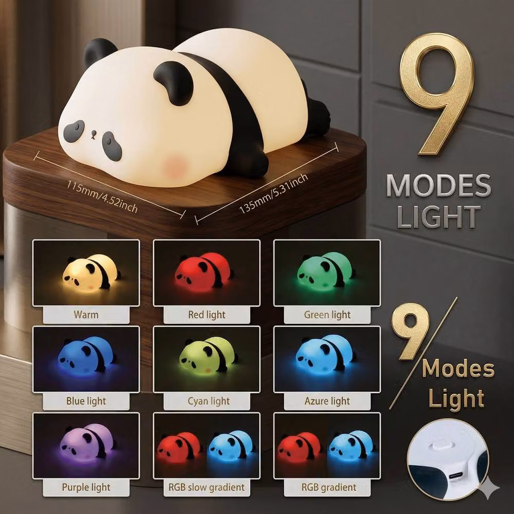 Dragodirect Panda Pat LED Night Light, White Silicone Touch Sleep Lamp for Children – 3