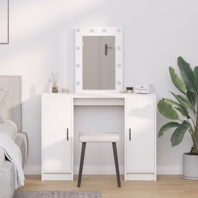 Berkfield Home Hollywood LED Dressing Table in White, W/D/H: 102 x 33 x 135 cm – 1