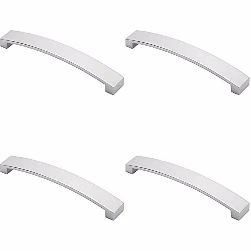 Loops 4 Pack Flat Curved Bow Pull Handles in Polished Chrome, W: 17.2 cm, H: 2.5 cm, Fixing Centres: 16 cm
