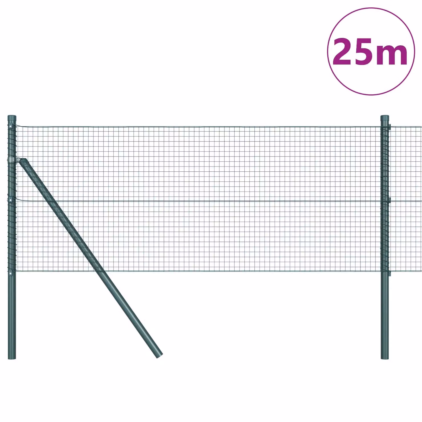 Berkfield Home Green Powder-Coated Steel Welded Wire Fence with 13 Posts, W: 25 m, H: 0.8 m – 3