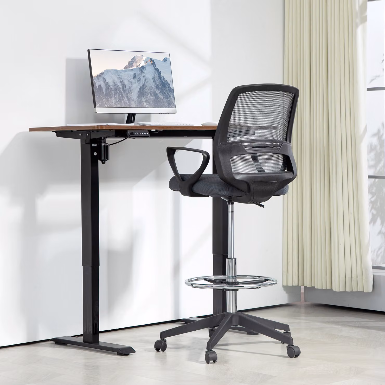 Vinsetto Ergonomic Grey Fabric Drafting Chair with Adjustable Height, Foot Ring and 360 Degree Swivel – 2