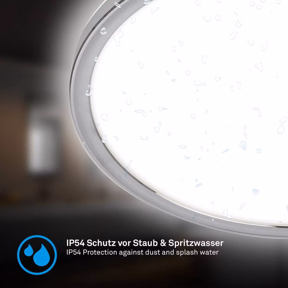 Briloner LED Ceiling Lamp in Silver Chrome, IP54, 22W, 3000lm, Diameter: 42 cm – 4