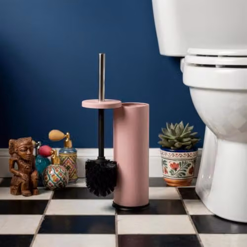 Harbour Housewares Matte Pink Toilet Brush and Holder Set of 2, Stainless Steel and Plastic Bathroom Accessories – 2