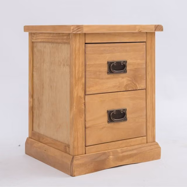 Cabinet Bits Lucca 2 Drawer Bedside Table in Antique Brown Pine with Gold Details – 1