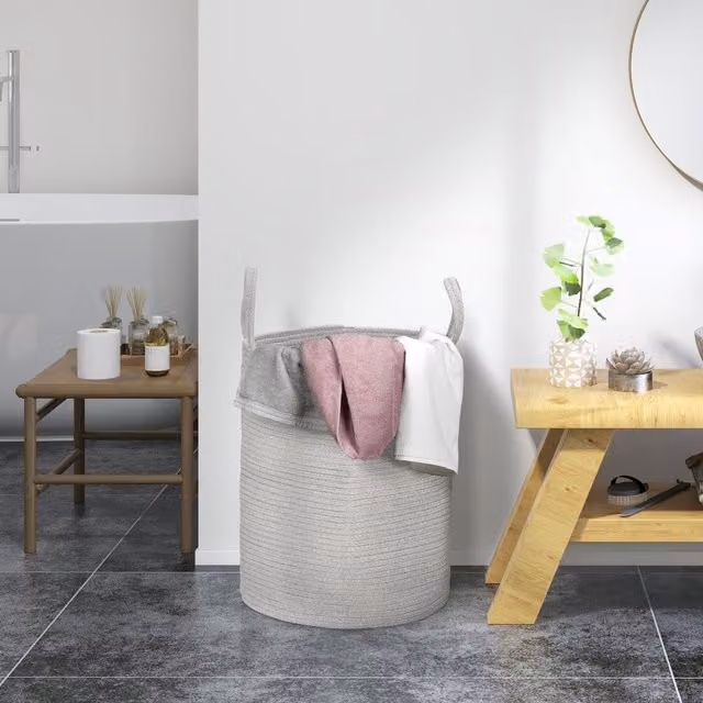 HOMCOM Collapsible Laundry Hamper with Handles, Grey, W: 38 cm, H: 88 cm