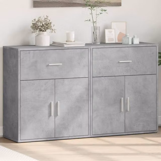 Berkfield Home Set of 2 Modern Concrete Grey Sideboards in Engineered Wood, W/D/H: 60 x 31 x 70 cm – 1